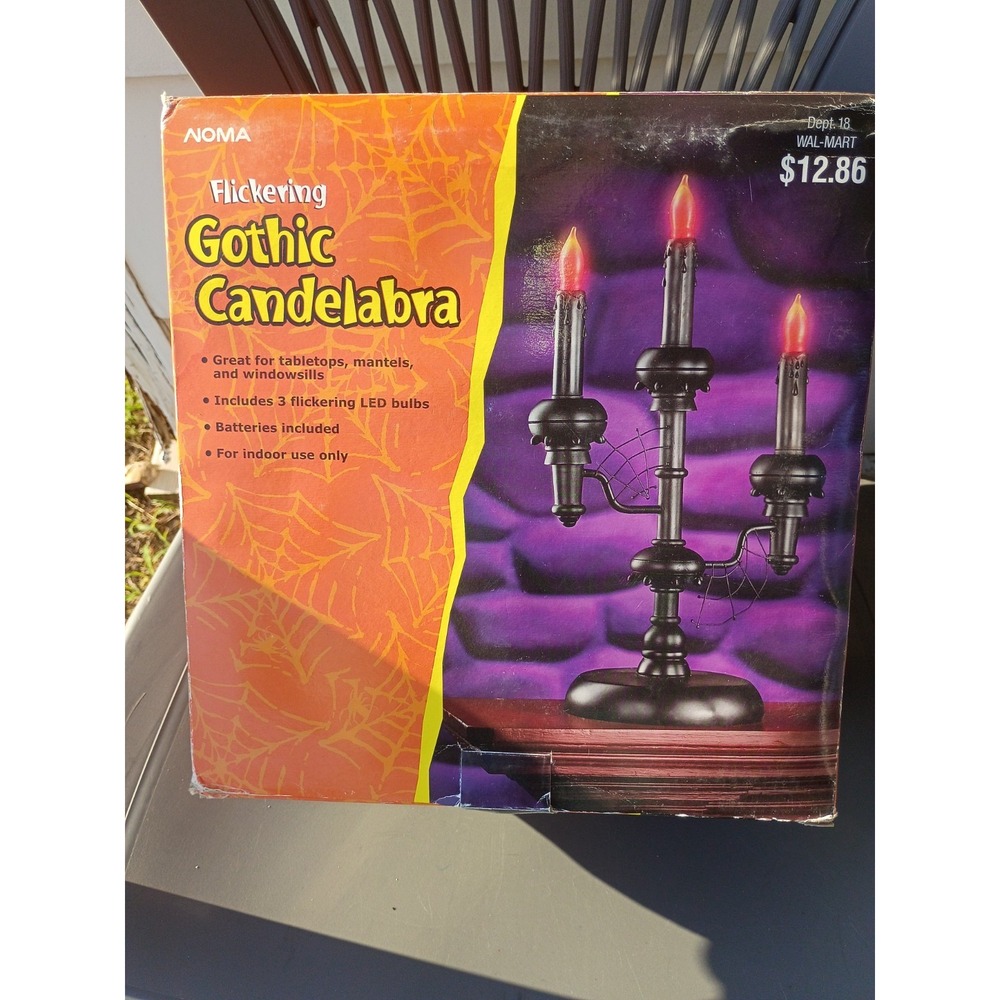 Vtg. HALLOWEEN GOTHIC BLACK  CANDELABRA SPIDER WEBS NOMA Complete